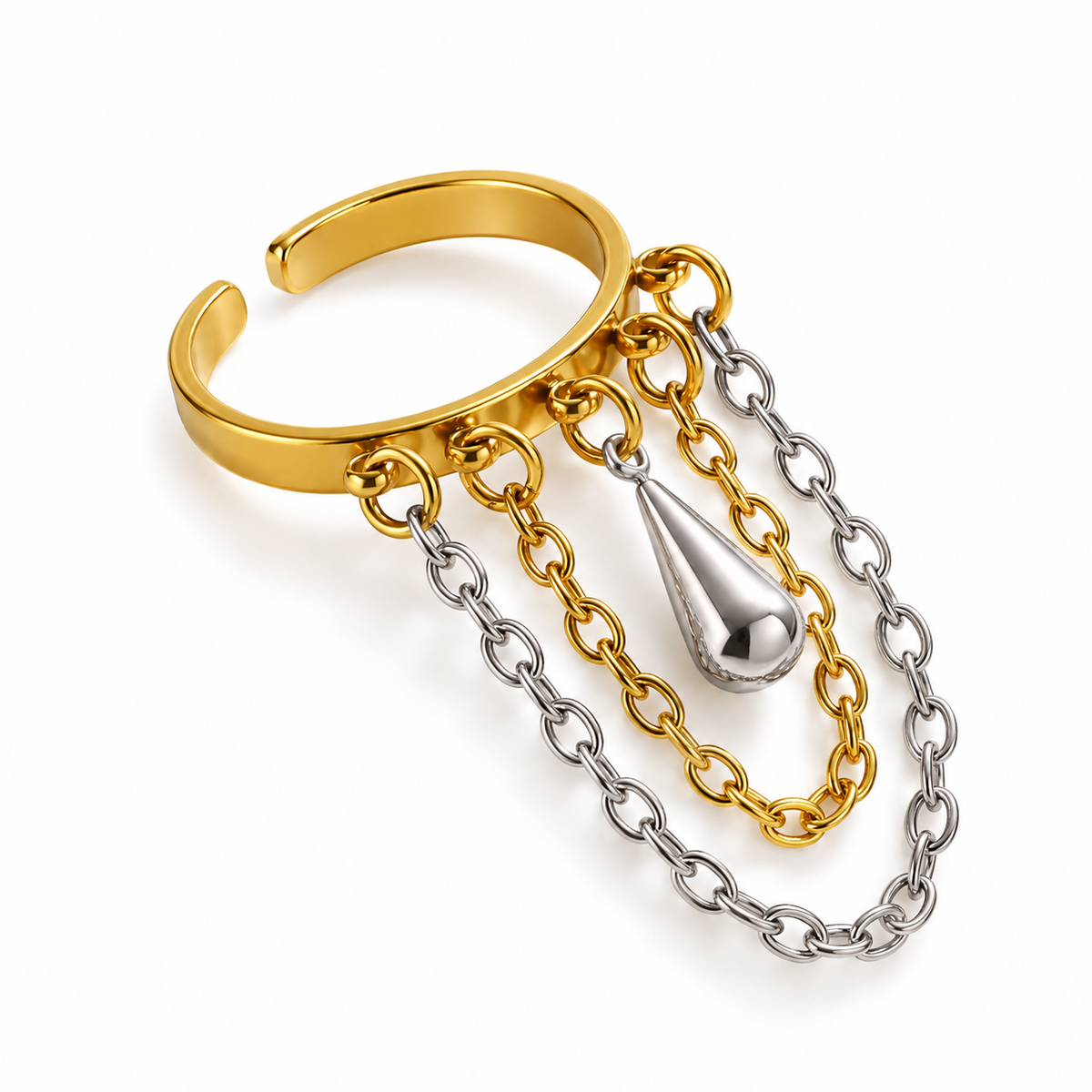 Anillo cadenas bicolor