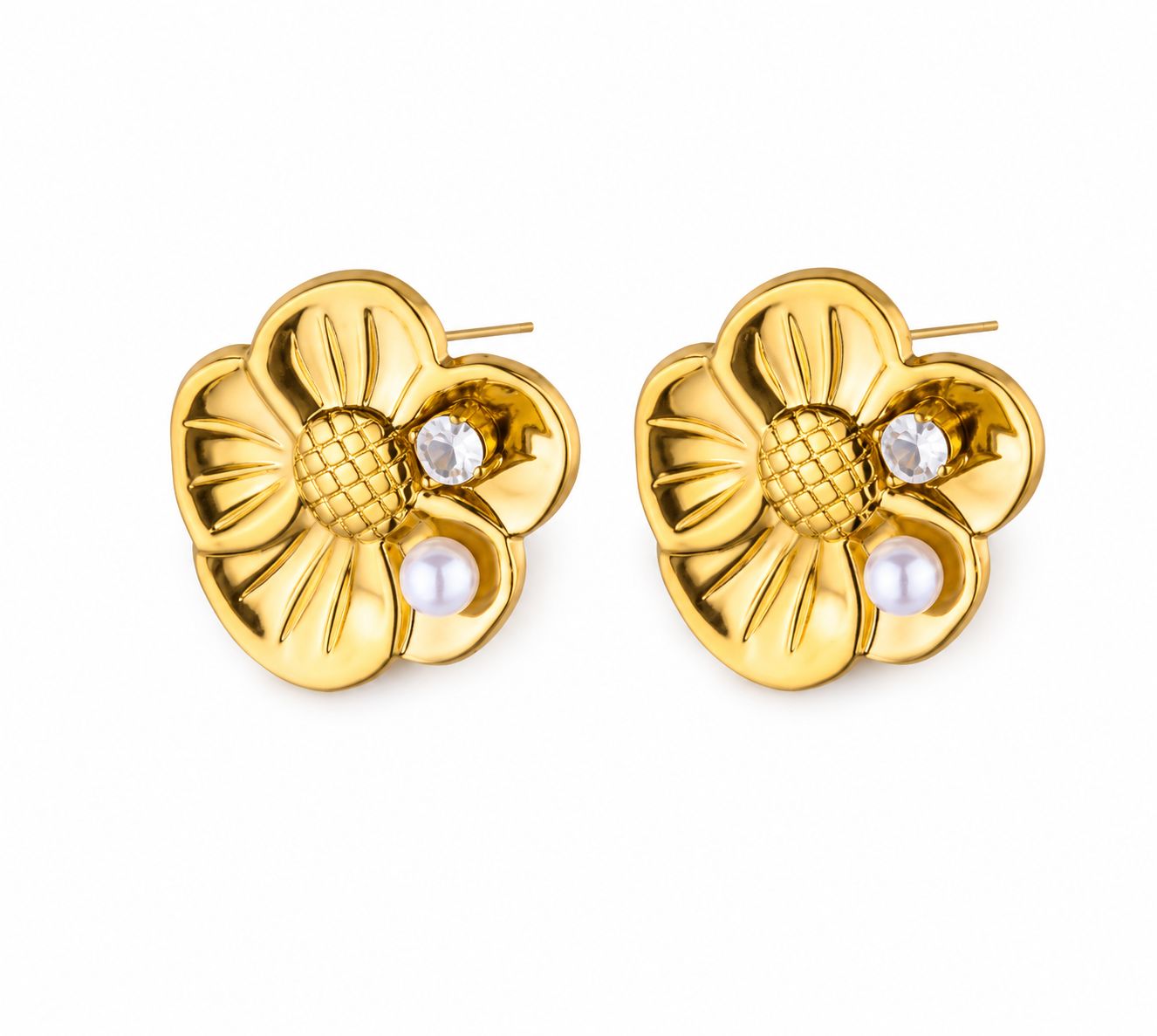 Aretes flor brillo y perla