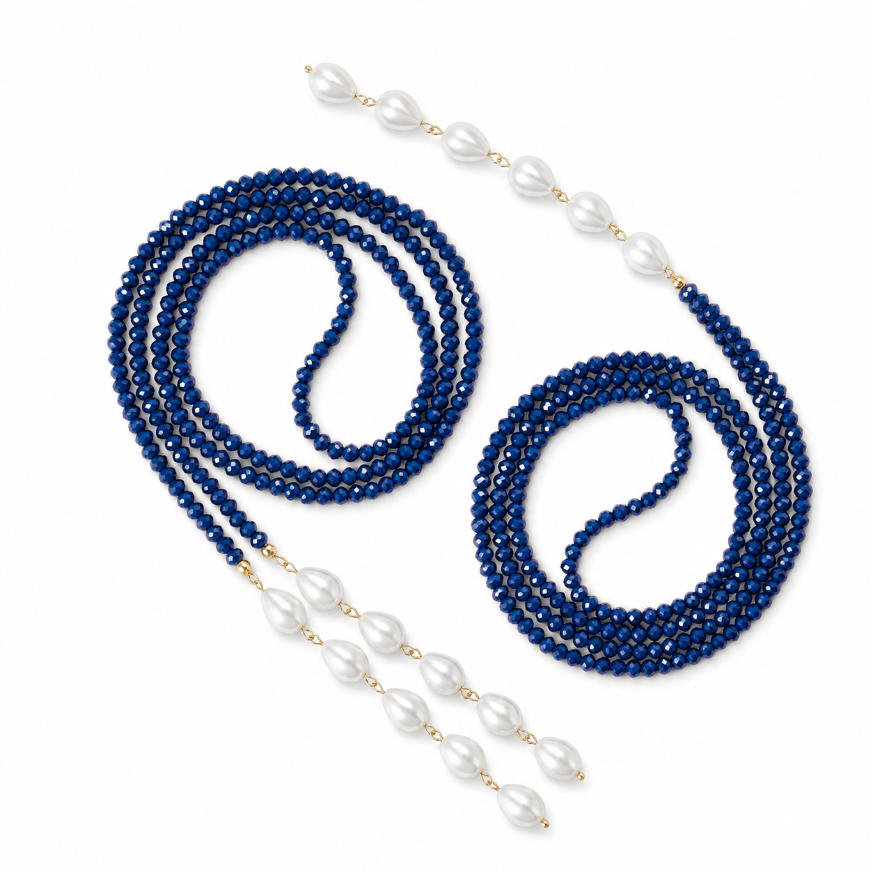 Collar largo azul perlas
